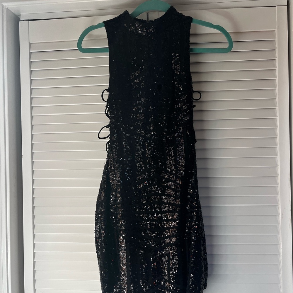 LF black sequin mini dress